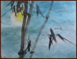 Bambou au clair de lune, peinture chinoise par Ngan Siu-Mui, style École de Lingnan